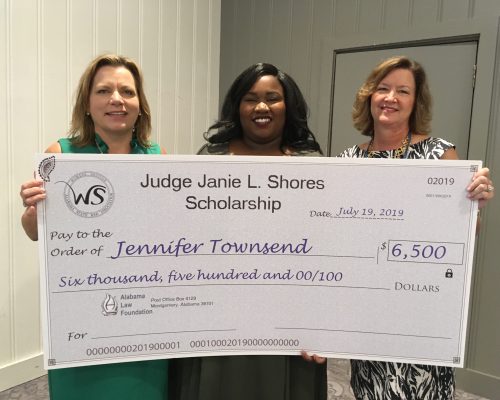 Pictured L-R Christina Crow, Scholarship Committee Chair; Jennifer Townsend; Elizabeth Smithart, Chair, Women's Section of the Alabama State Bar